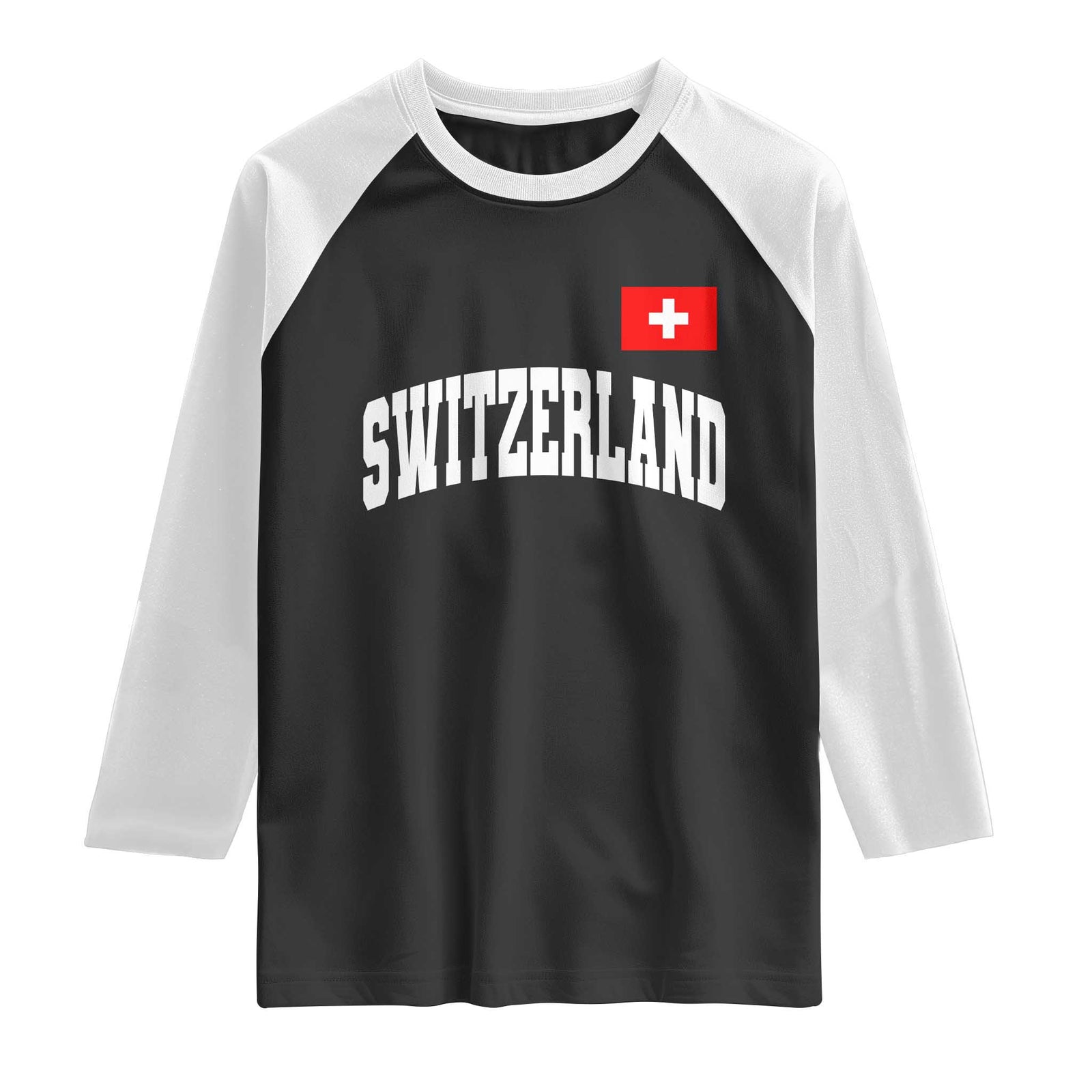 Switzerland Sports Throwback Design Raglan Shirt Vintage Swiss Flag Soccer Jersey Style TS11 Black White Print Your Wear