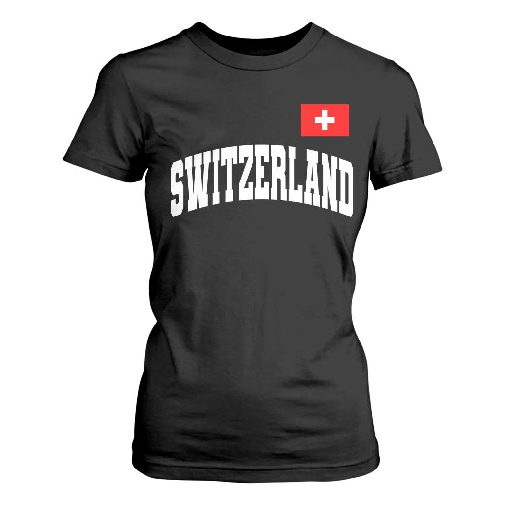 Switzerland Sports Throwback Design T Shirt For Women Vintage Swiss Flag Soccer Jersey Style