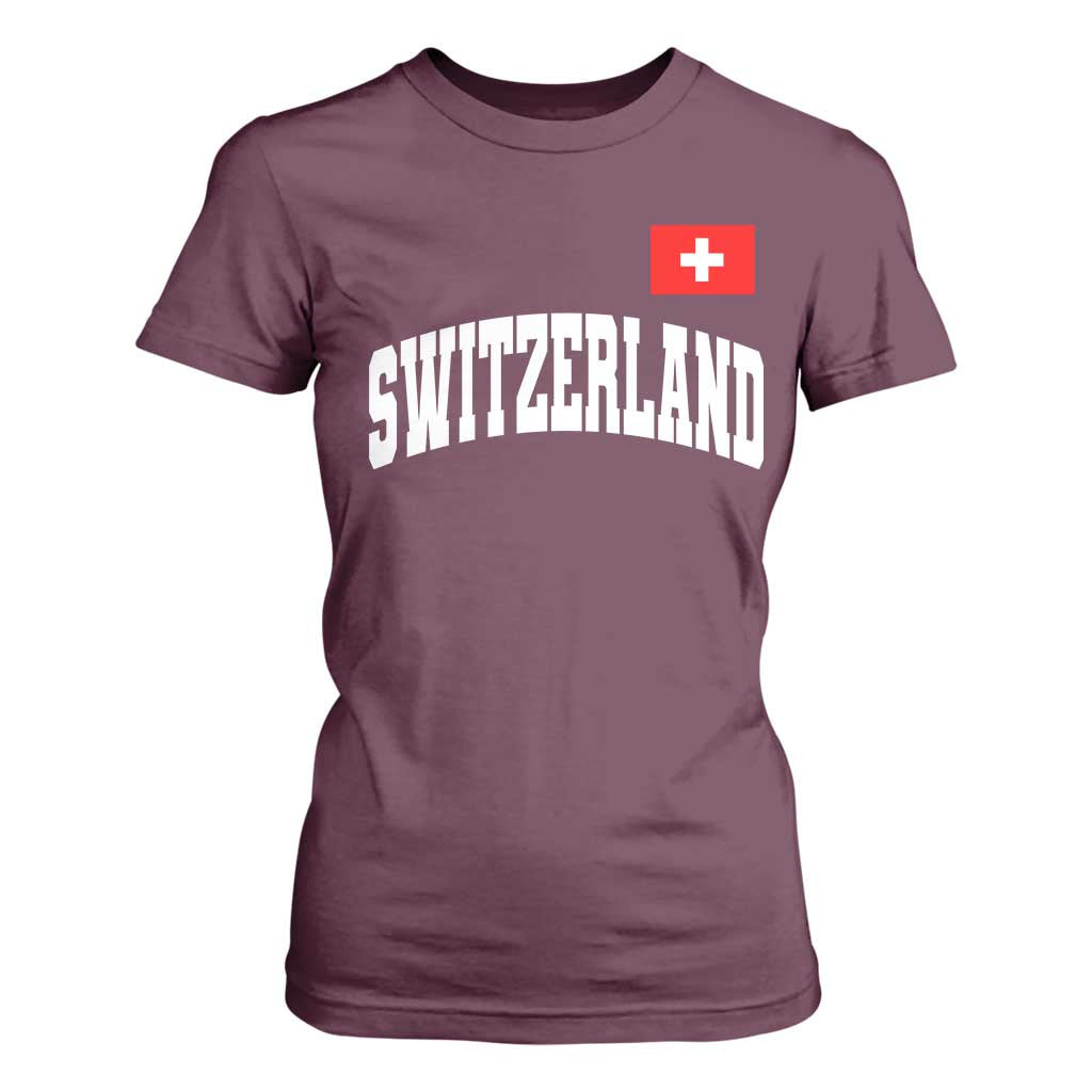 Switzerland Sports Throwback Design T Shirt For Women Vintage Swiss Flag Soccer Jersey Style