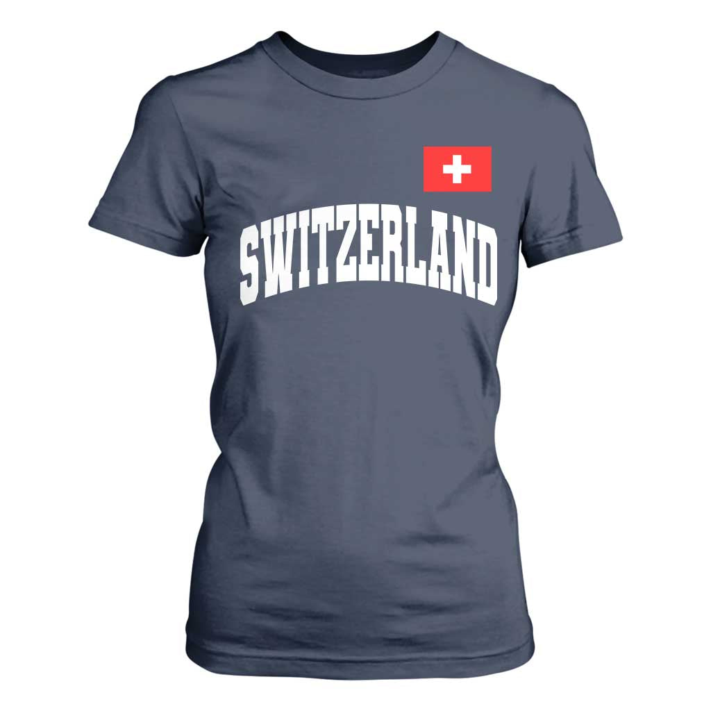 Switzerland Sports Throwback Design T Shirt For Women Vintage Swiss Flag Soccer Jersey Style
