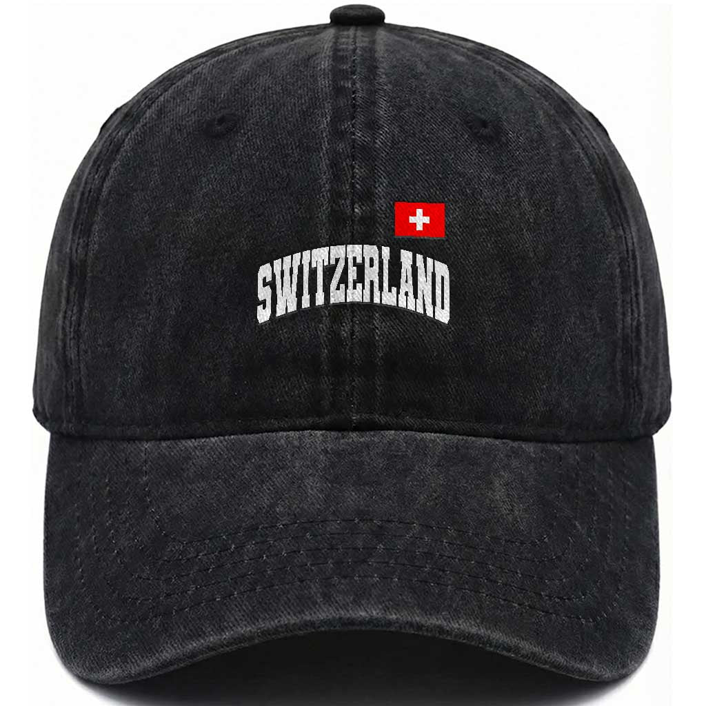 Switzerland Sports Throwback Design Washed Cotton Baseball Cap Vintage Swiss Flag Soccer Jersey Style TS11 Print Your Wear