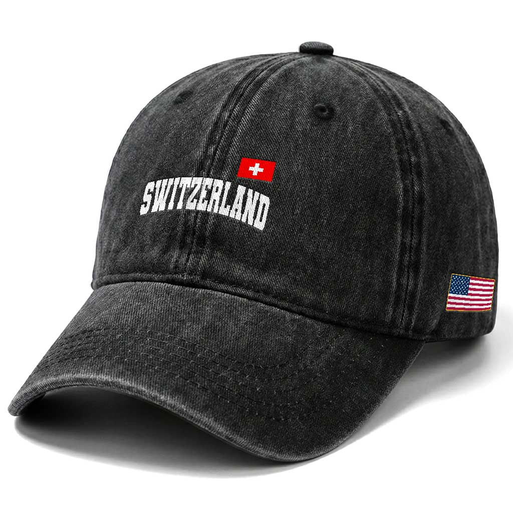 Switzerland Sports Throwback Design Washed Cotton Baseball Cap Vintage Swiss Flag Soccer Jersey Style