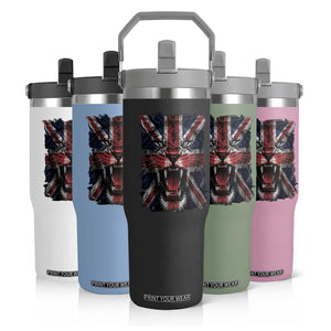 Union Jack Flag Lion Face UK British Great Britain Flip Straw Tumbler
