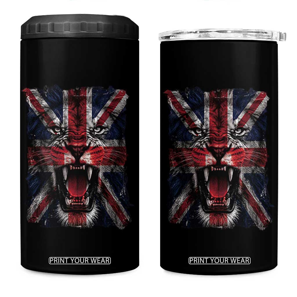 Union Jack Flag Lion Face UK British Great Britain 4 in 1 Can Cooler Tumbler