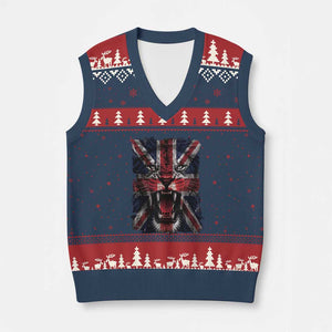 Union Jack Flag Lion Face UK British Great Britain V-Neck Knit Sweater Vest