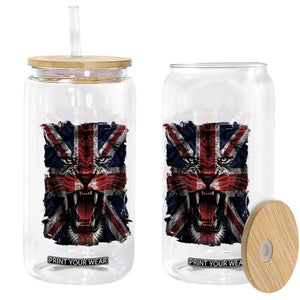 Union Jack Flag Lion Face UK British Great Britain Glass Can
