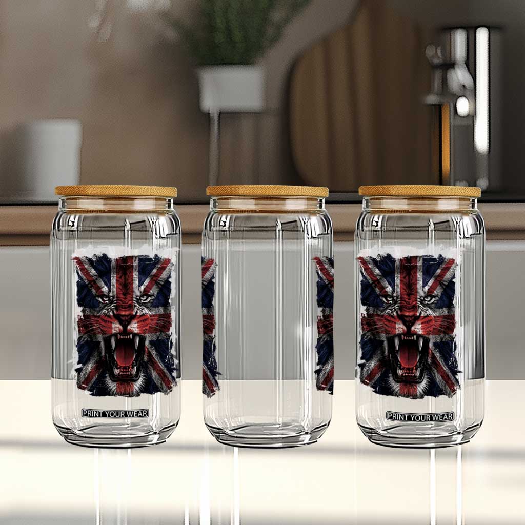 Union Jack Flag Lion Face UK British Great Britain Glass Can
