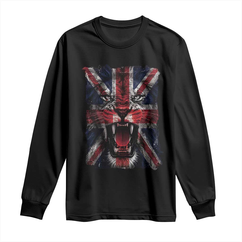 Union Jack Flag Lion Face UK British Great Britain Long Sleeve Shirt