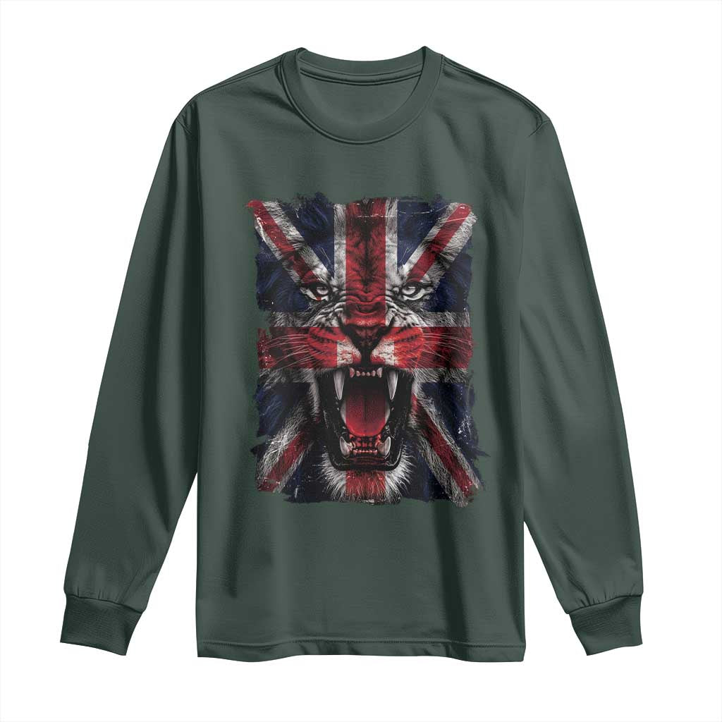Union Jack Flag Lion Face UK British Great Britain Long Sleeve Shirt