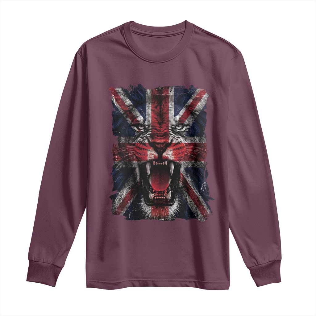 Union Jack Flag Lion Face UK British Great Britain Long Sleeve Shirt