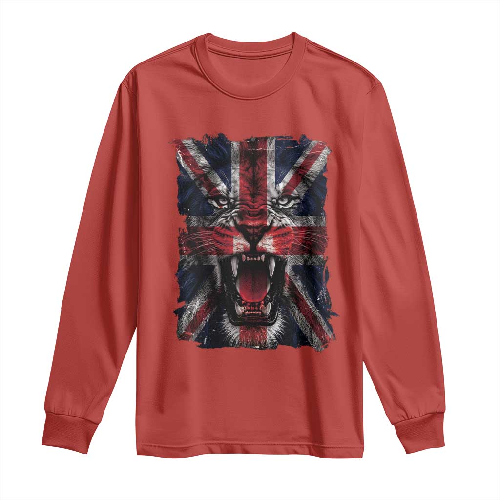 Union Jack Flag Lion Face UK British Great Britain Long Sleeve Shirt