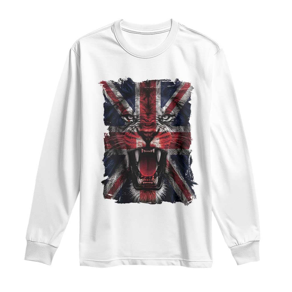 Union Jack Flag Lion Face UK British Great Britain Long Sleeve Shirt