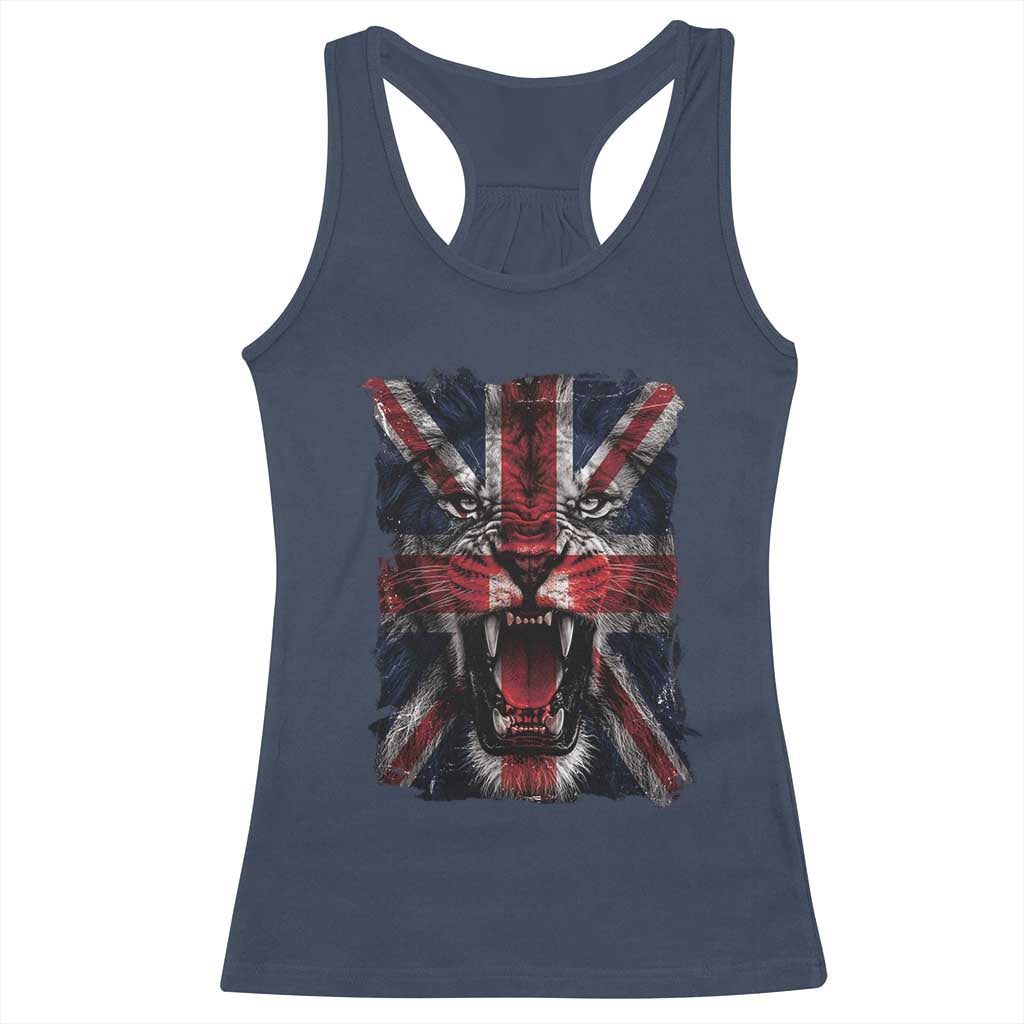 Union Jack Flag Lion Face UK British Great Britain Racerback Tank Top