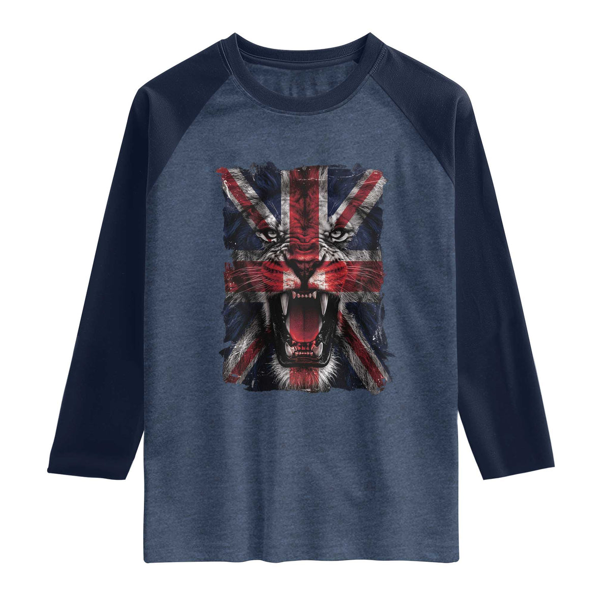 Union Jack Flag Lion Face UK British Great Britain Raglan Shirt