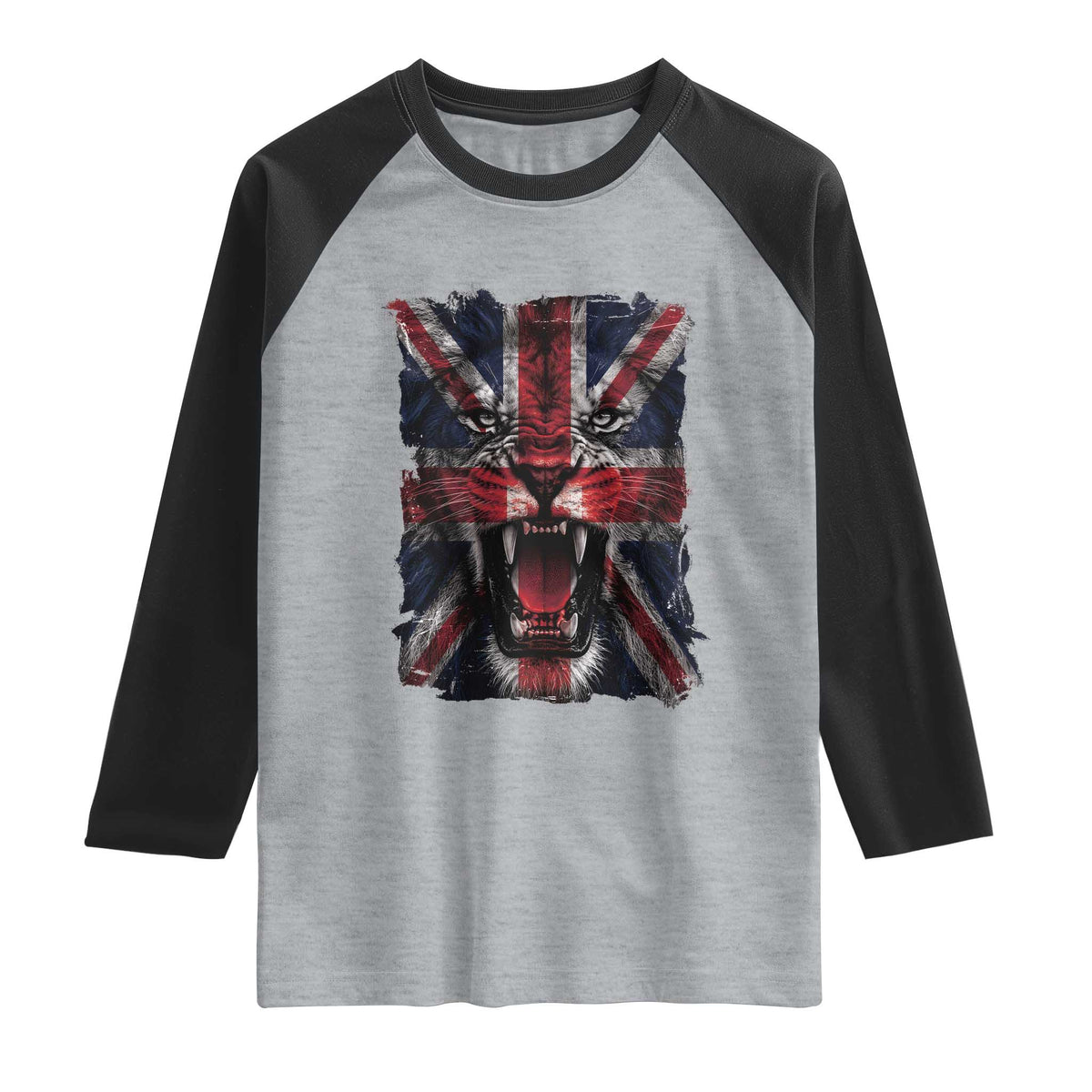 Union Jack Flag Lion Face UK British Great Britain Raglan Shirt