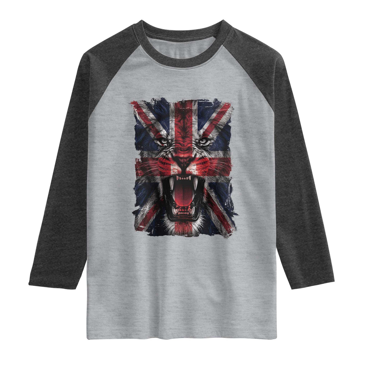 Union Jack Flag Lion Face UK British Great Britain Raglan Shirt