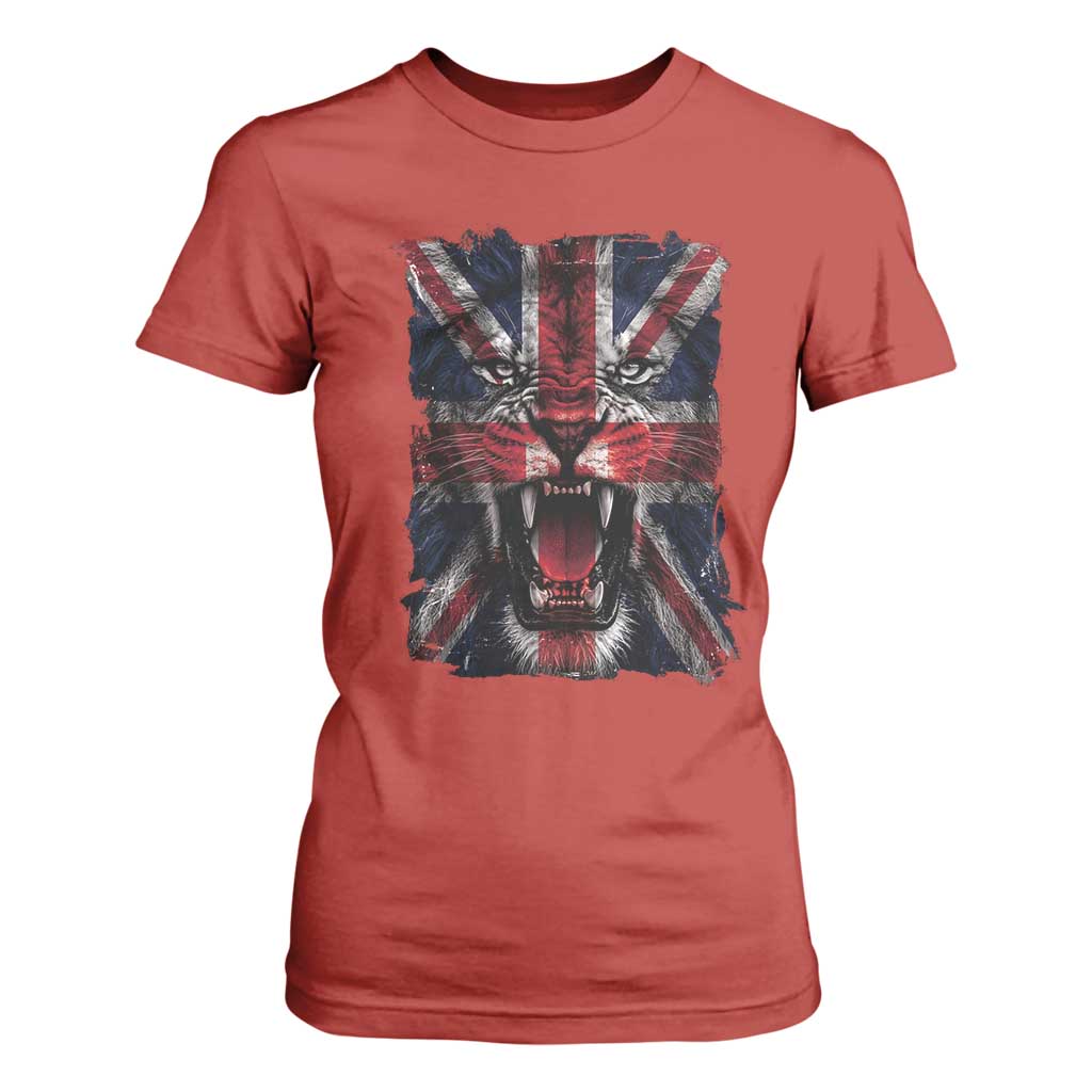 Union Jack Flag Lion Face UK British Great Britain T Shirt For Women