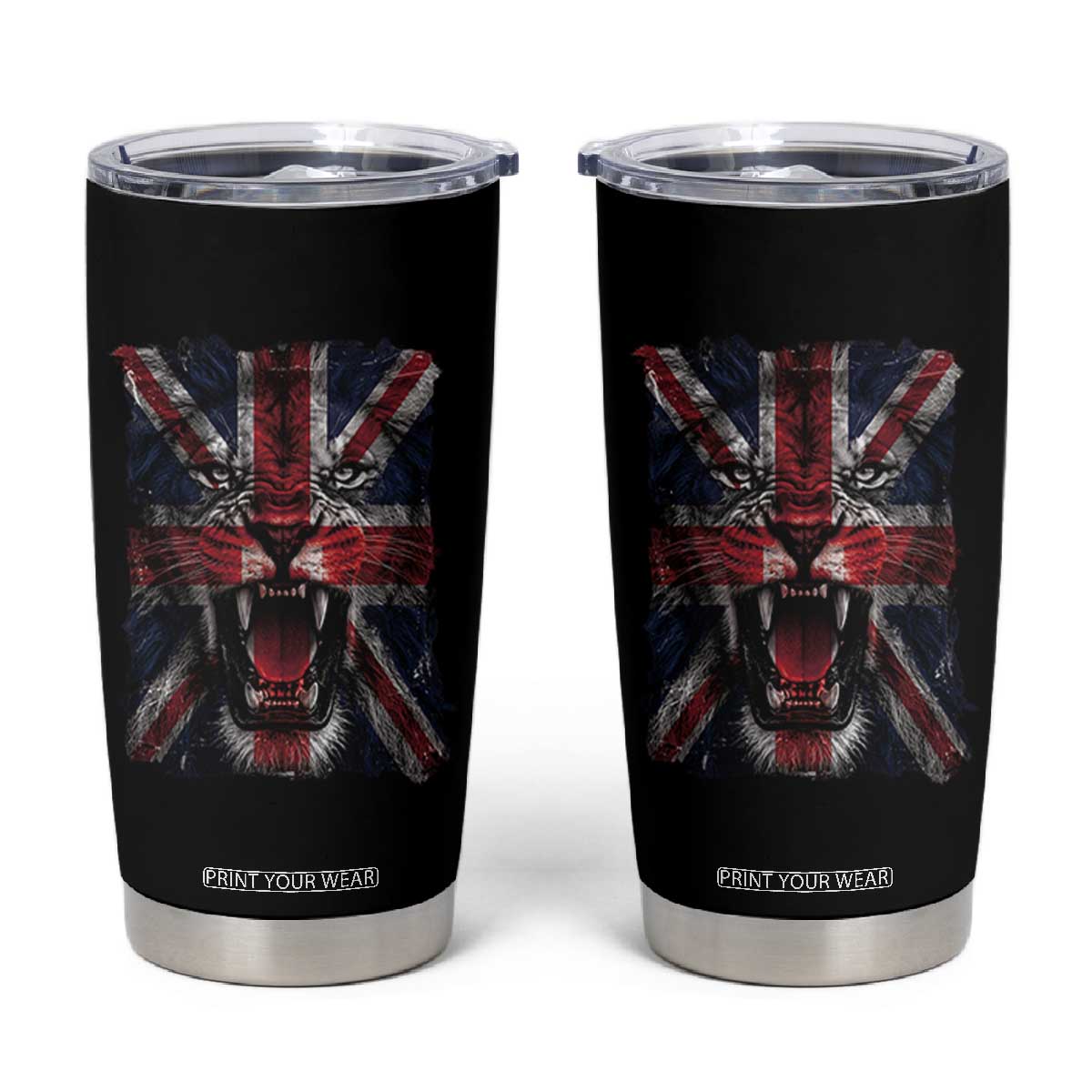 Union Jack Flag Lion Face UK British Great Britain Tumbler Cup