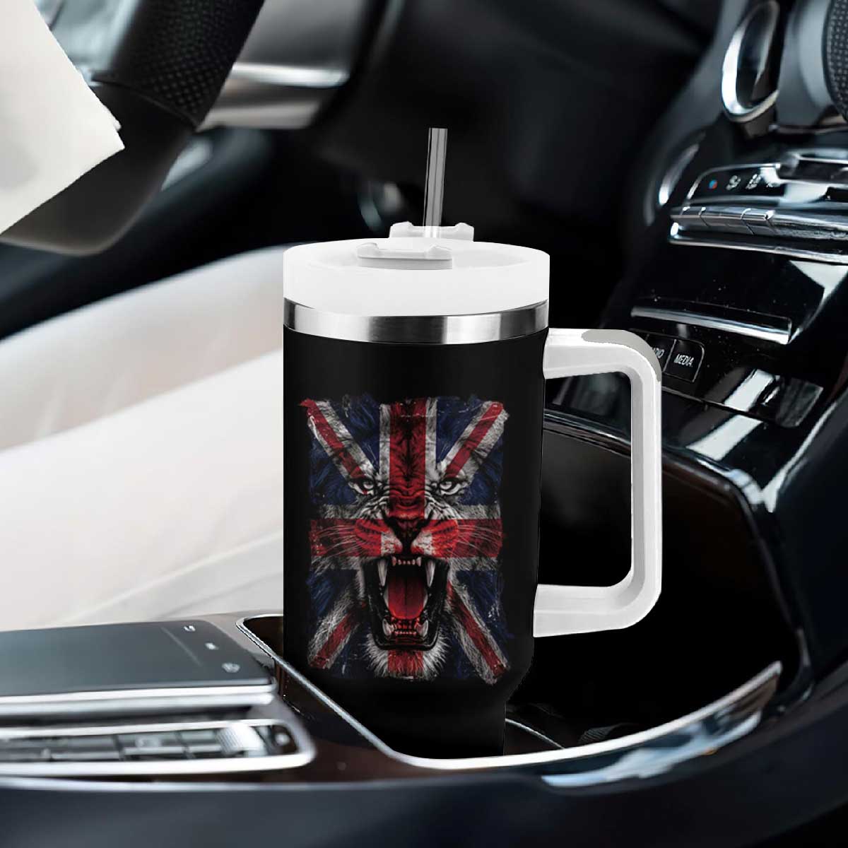 Union Jack Flag Lion Face UK British Great Britain Tumbler With Handle