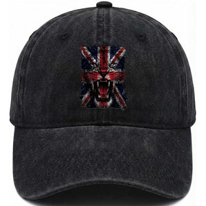Union Jack Flag Lion Face UK British Great Britain Washed Cotton Baseball Cap