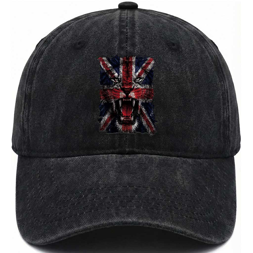 Union Jack Flag Lion Face UK British Great Britain Washed Cotton Baseball Cap TS11 Print Your Wear