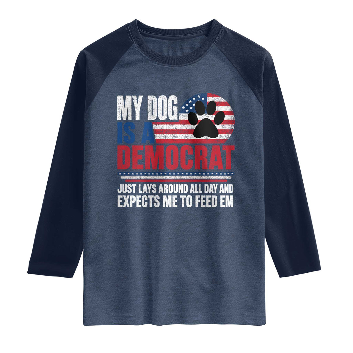 My Dog Is A Democrat Raglan Shirt Just Lays Around All Day And Expects Me To Feed Em Dog Owner