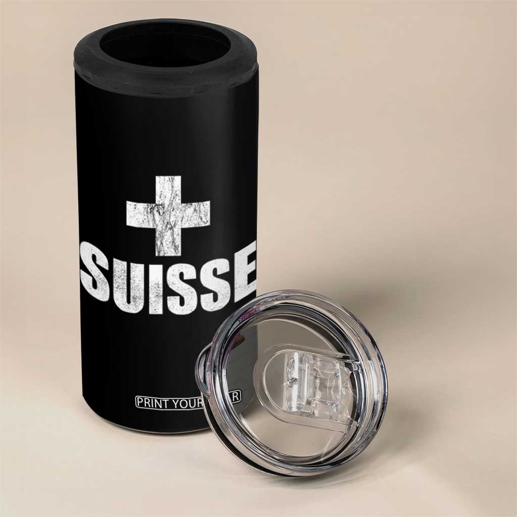 Suisse Swiss French Vintage Cross Flag Switzerland Roots 4 in 1 Can Cooler Tumbler
