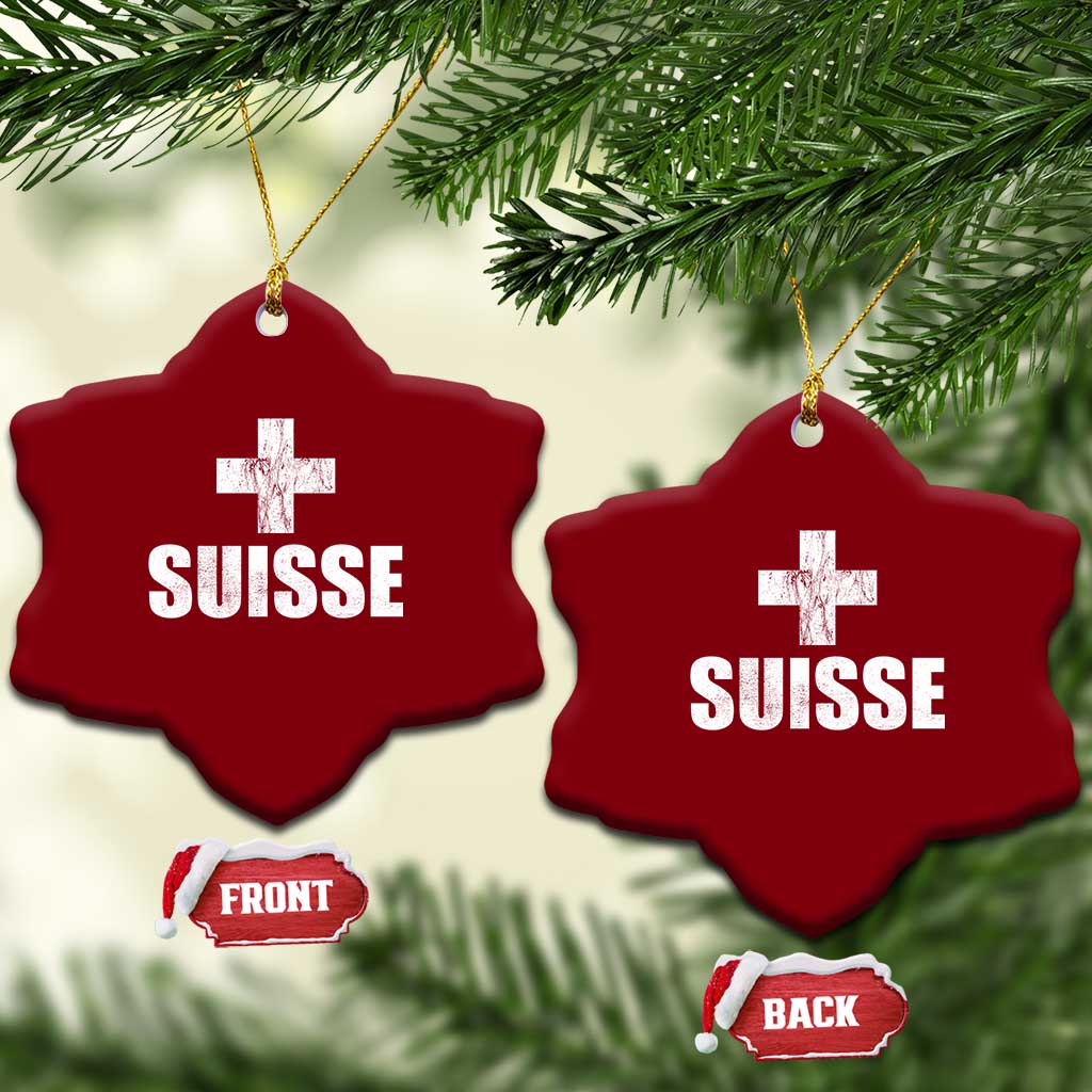 Suisse Swiss French Vintage Cross Flag Switzerland Roots Ceramic Ornament