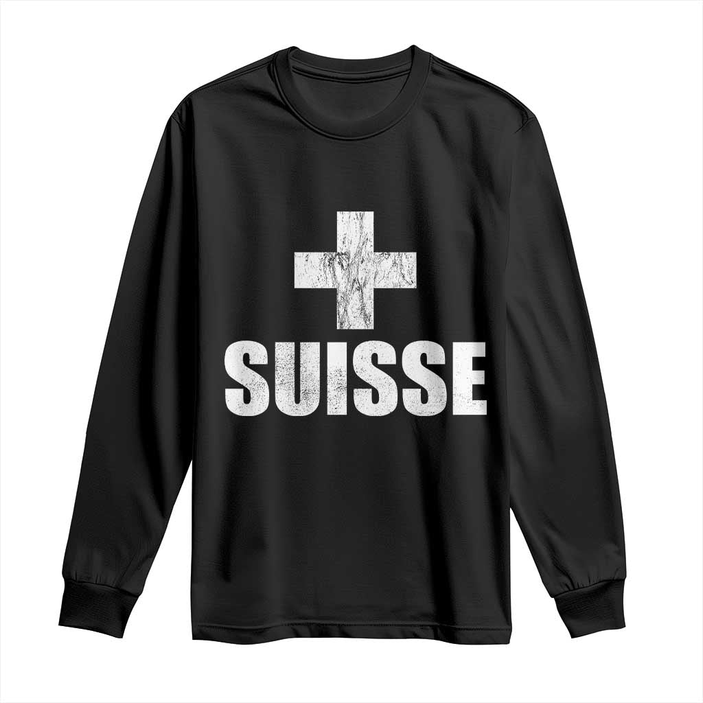 Suisse Swiss French Vintage Cross Flag Switzerland Roots Long Sleeve Shirt