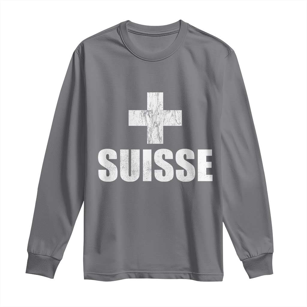 Suisse Swiss French Vintage Cross Flag Switzerland Roots Long Sleeve Shirt