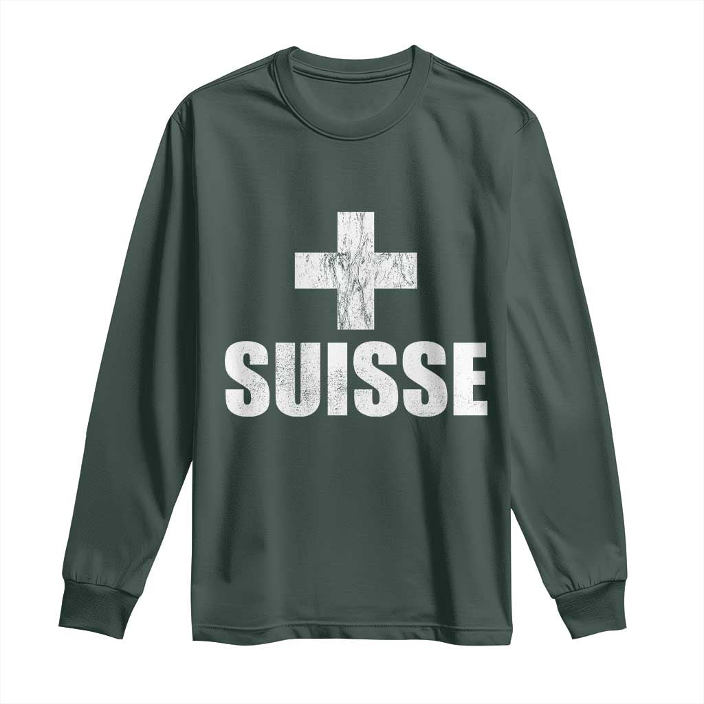 Suisse Swiss French Vintage Cross Flag Switzerland Roots Long Sleeve Shirt