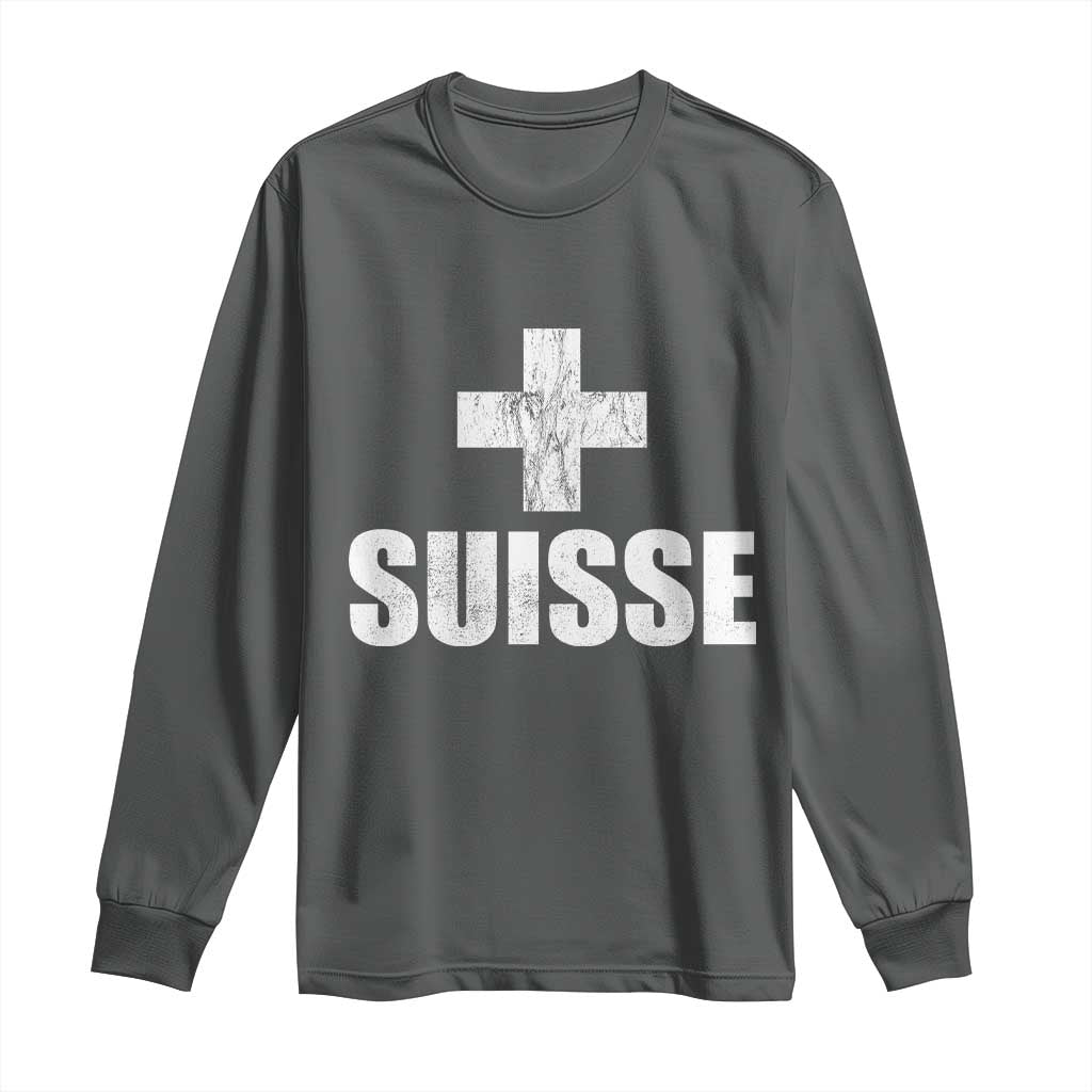 Suisse Swiss French Vintage Cross Flag Switzerland Roots Long Sleeve Shirt
