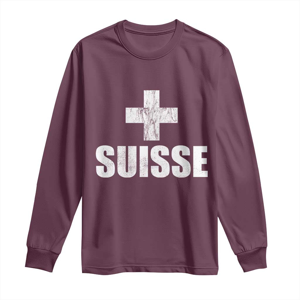 Suisse Swiss French Vintage Cross Flag Switzerland Roots Long Sleeve Shirt