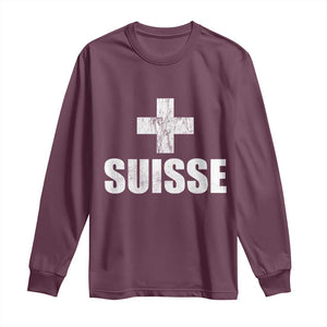 Suisse Swiss French Vintage Cross Flag Switzerland Roots Long Sleeve Shirt