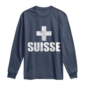 Suisse Swiss French Vintage Cross Flag Switzerland Roots Long Sleeve Shirt