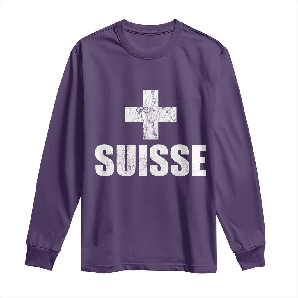 Suisse Swiss French Vintage Cross Flag Switzerland Roots Long Sleeve Shirt