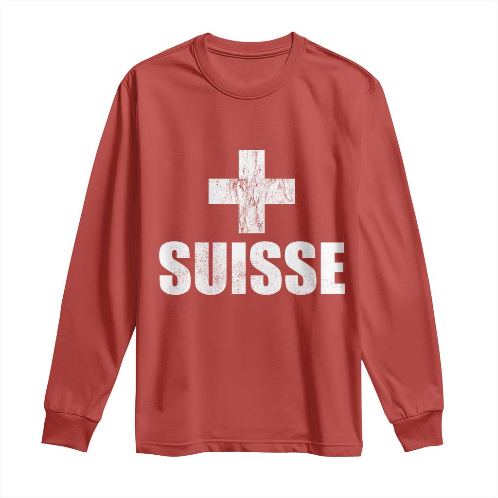 Suisse Swiss French Vintage Cross Flag Switzerland Roots Long Sleeve Shirt TS11 Red Print Your Wear