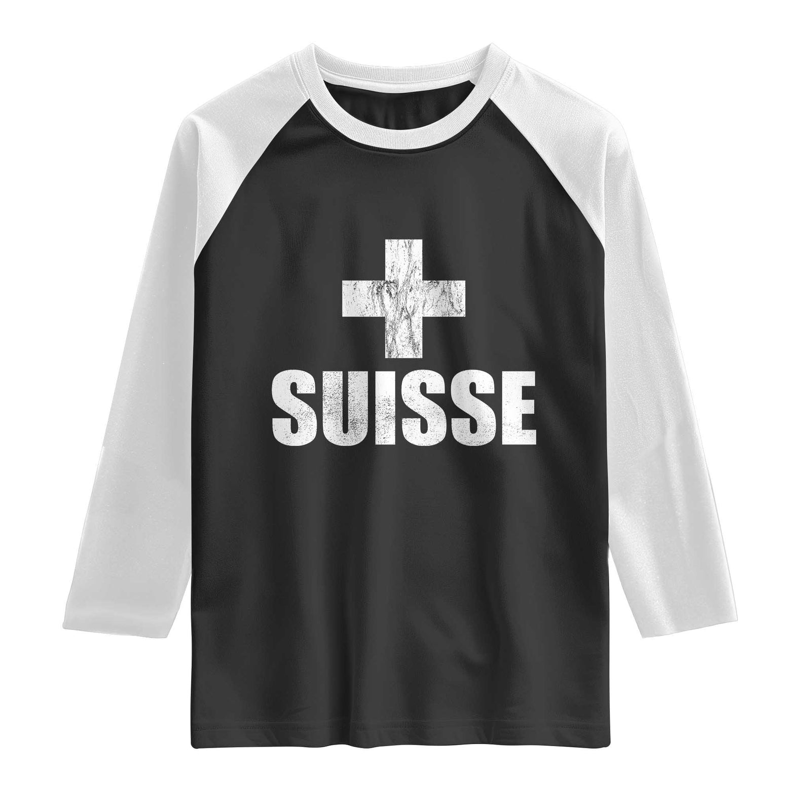 Suisse Swiss French Vintage Cross Flag Switzerland Roots Raglan Shirt TS11 Black White Print Your Wear