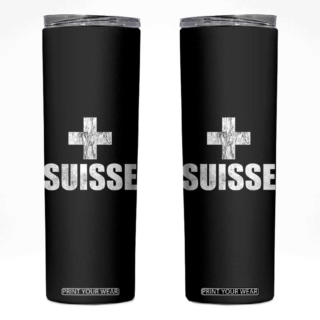 Suisse Swiss French Vintage Cross Flag Switzerland Roots Skinny Tumbler
