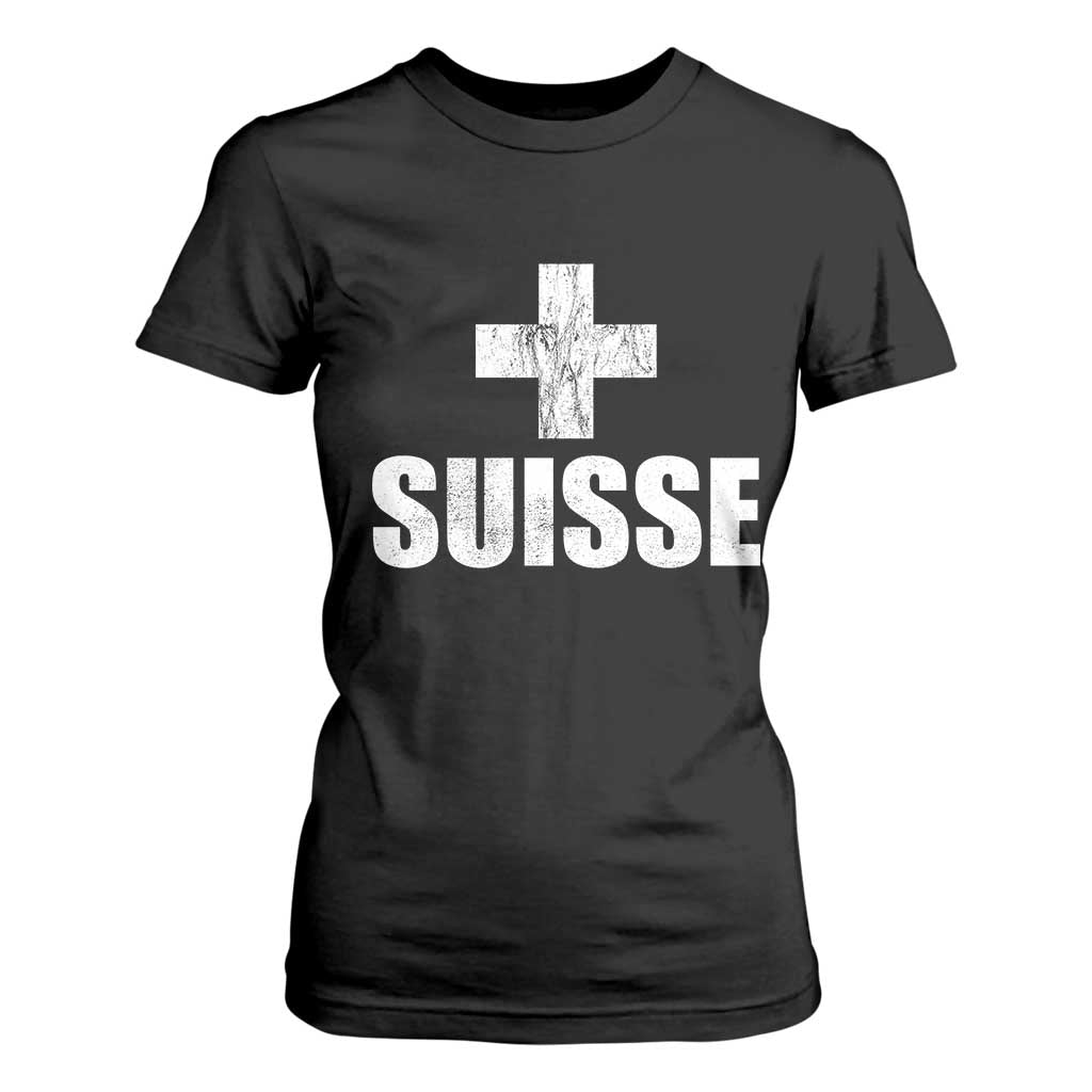 Suisse Swiss French Vintage Cross Flag Switzerland Roots T Shirt For Women