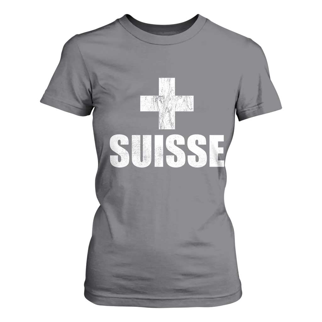 Suisse Swiss French Vintage Cross Flag Switzerland Roots T Shirt For Women