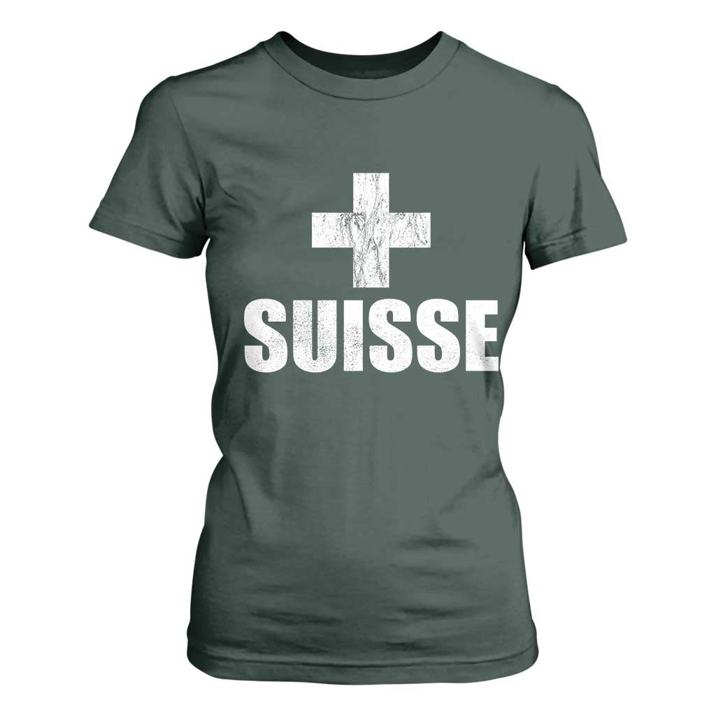 Suisse Swiss French Vintage Cross Flag Switzerland Roots T Shirt For Women
