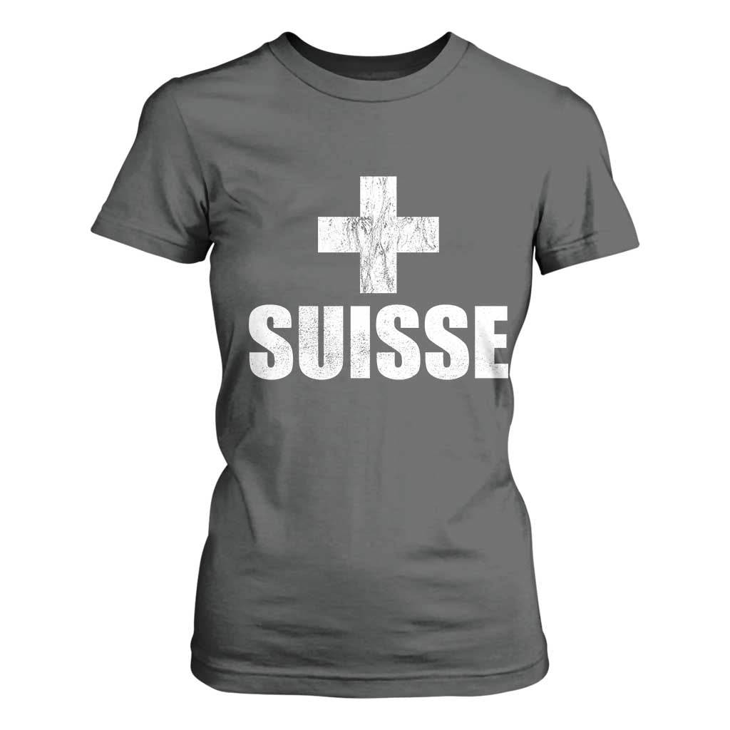 Suisse Swiss French Vintage Cross Flag Switzerland Roots T Shirt For Women