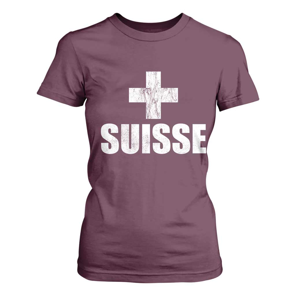 Suisse Swiss French Vintage Cross Flag Switzerland Roots T Shirt For Women