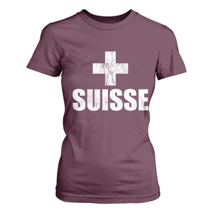 Suisse Swiss French Vintage Cross Flag Switzerland Roots T Shirt For Women