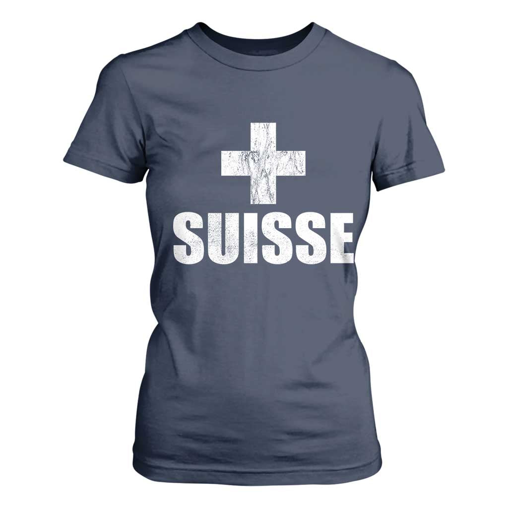Suisse Swiss French Vintage Cross Flag Switzerland Roots T Shirt For Women