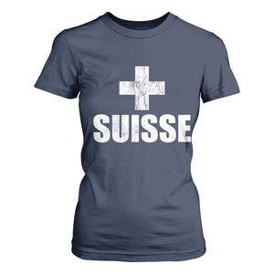 Suisse Swiss French Vintage Cross Flag Switzerland Roots T Shirt For Women