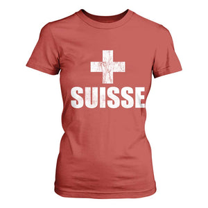Suisse Swiss French Vintage Cross Flag Switzerland Roots T Shirt For Women