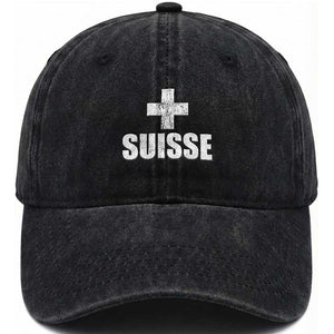 Suisse Swiss French Vintage Cross Flag Switzerland Roots Washed Cotton Baseball Cap