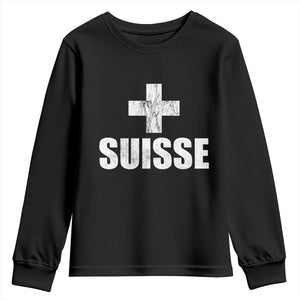Suisse Swiss French Vintage Cross Flag Switzerland Roots Youth Sweatshirt